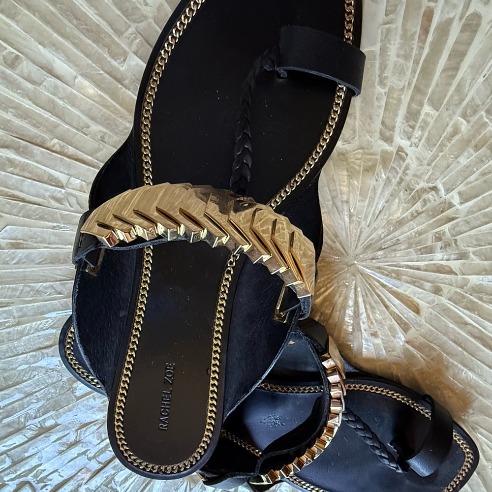Rachel Zoe Black and Gold Braided Sandals